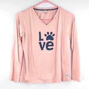 Life Is Good S Long Sleeve V Neck Sleep Shirt Womens Pink Love Paw Graphic Modal